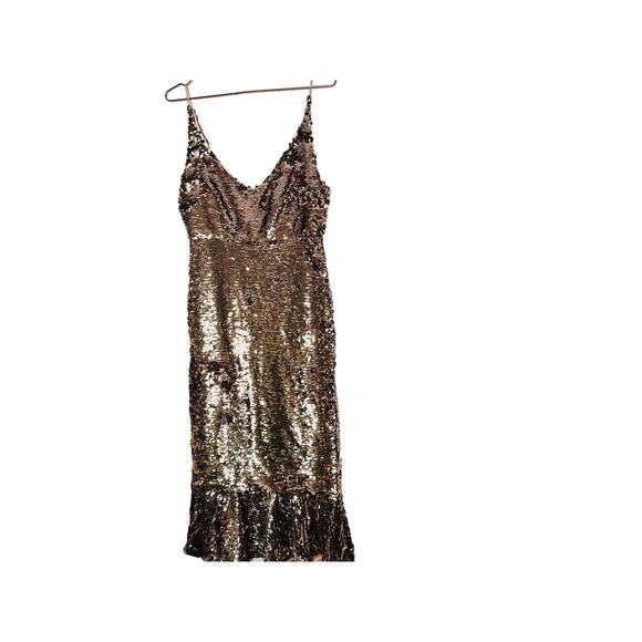 SALONI Aidan Bronze Copper Sequin Mesh Sleeveless V-Neck Sheath Dress Size US 6 - Picture 4 of 16